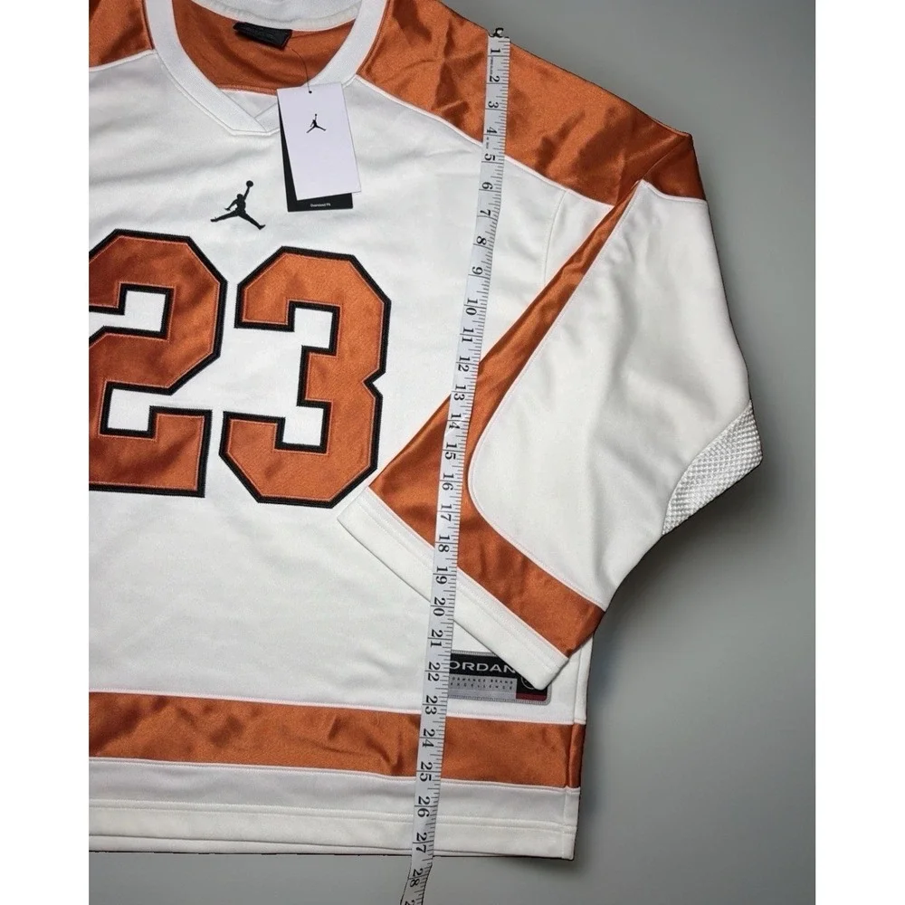Men Size LARGE Jordan Brooklyn Collegiate Hockey Jersey White Orange HV0109-133